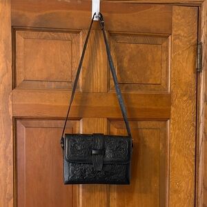 Pymsa Black Hand Tooled Leather Shoulder Bag Mexico - Project Purse